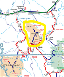 map showing location of Arches National Park in Uth